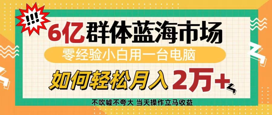 6亿群体蓝海市场，零经验小白用一台电脑，如何轻松月入2万+-时创创业网