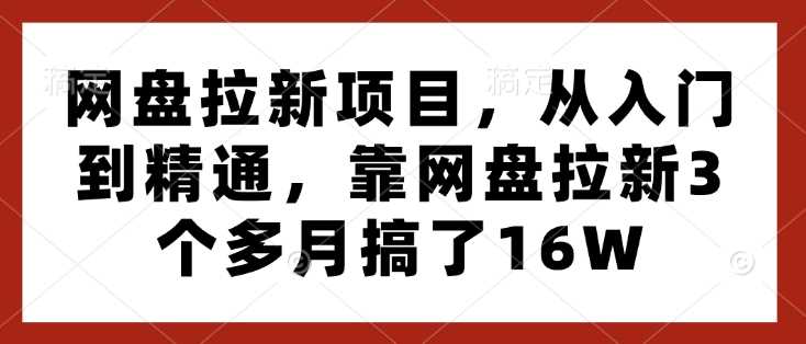 网盘拉新项目，从入门到精通，靠网盘拉新3个多月搞了16W-时创创业网