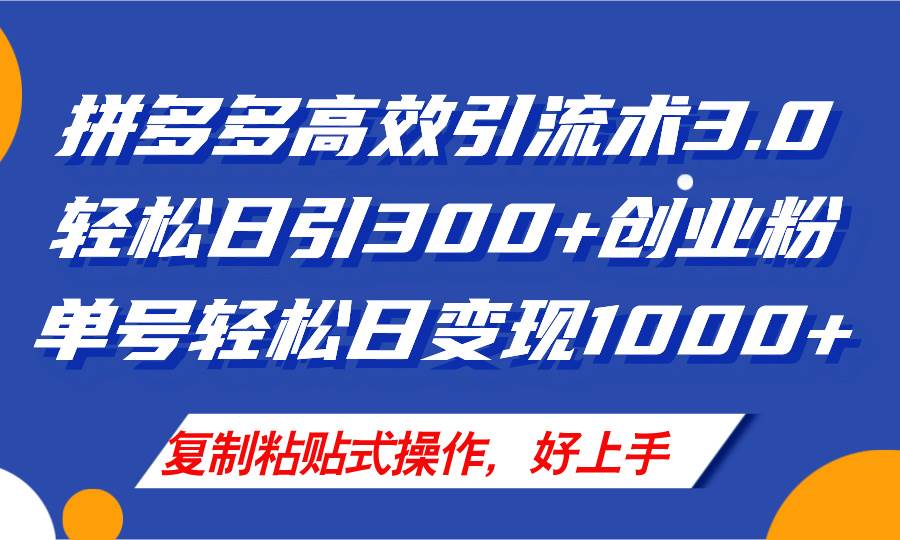 拼多多店铺引流技术3.0，日引300+付费创业粉，单号轻松日变现1000+-时创创业网