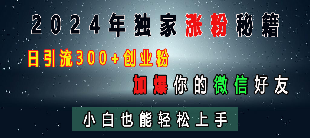 2024年独家涨粉秘籍，日引流300+创业粉，加爆你的微信好友，小白也能轻松上手-时创创业网