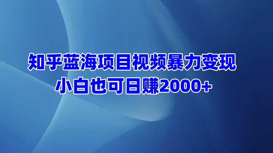 知乎蓝海项目视频暴力变现  小白也可日赚2000+-时创创业网