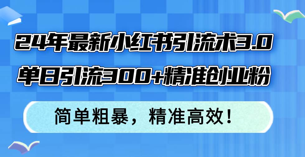 24年最新小红书引流术3.0，单日引流300+精准创业粉，简单粗暴，精准高效！-时创创业网