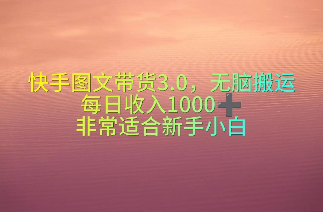 快手图文带货3.0，无脑搬运，每日收入1000＋，非常适合新手小白-时创创业网