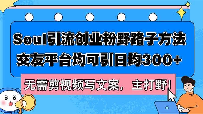 Soul引流创业粉野路子方法，交友平台均可引日均300+，无需剪视频写文案…-时创创业网