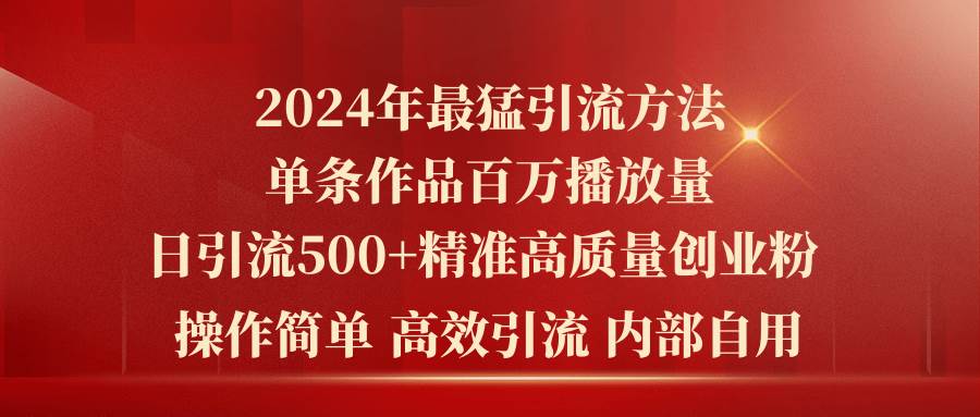 2024年最猛暴力引流方法，单条作品百万播放 单日引流500+高质量精准创业粉-时创创业网