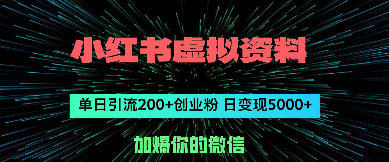 小红书虚拟资料日引流200+创业粉，单日变现5000+-时创创业网